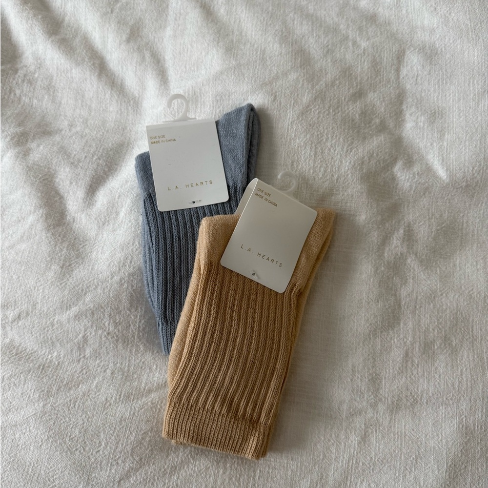 Pacsun La Hearts Casual Ribbed Socks - Blue and Tan